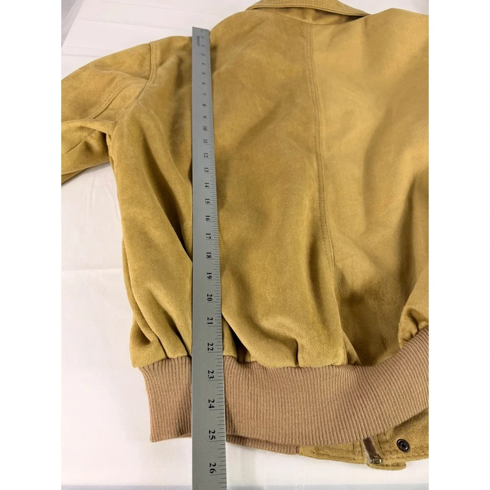 GE New Collection Bomber Jacket XXL Tan Faux Suede Made in Italy Zip Front
